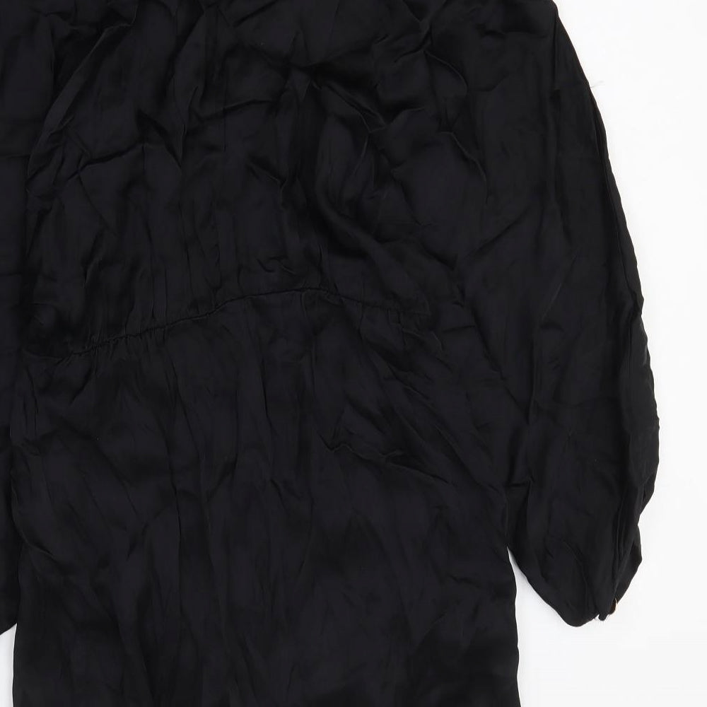Zara Womens Black Viscose Shirt Dress Size M V-Neck Pullover