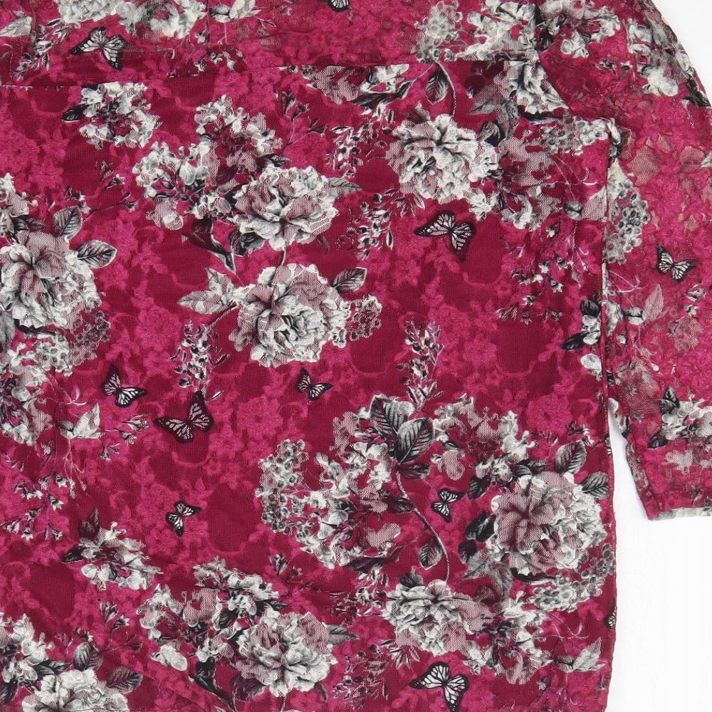 Paraphrase Womens Purple Floral Nylon Basic Blouse Size 12 Round Neck