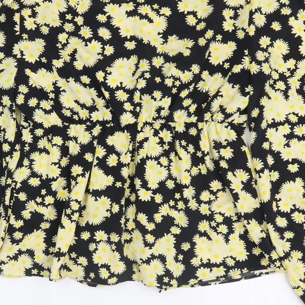 Topshop Womens Yellow Floral Polyester Basic Blouse Size 10 Square Neck