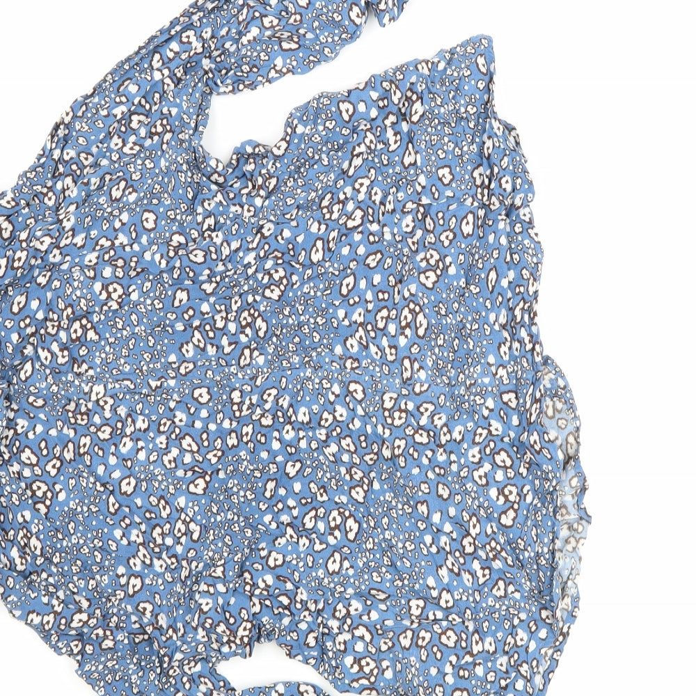 Marks & Spencer Womens Blue Floral Viscose Basic Blouse Size 8 Round Neck - Flowers