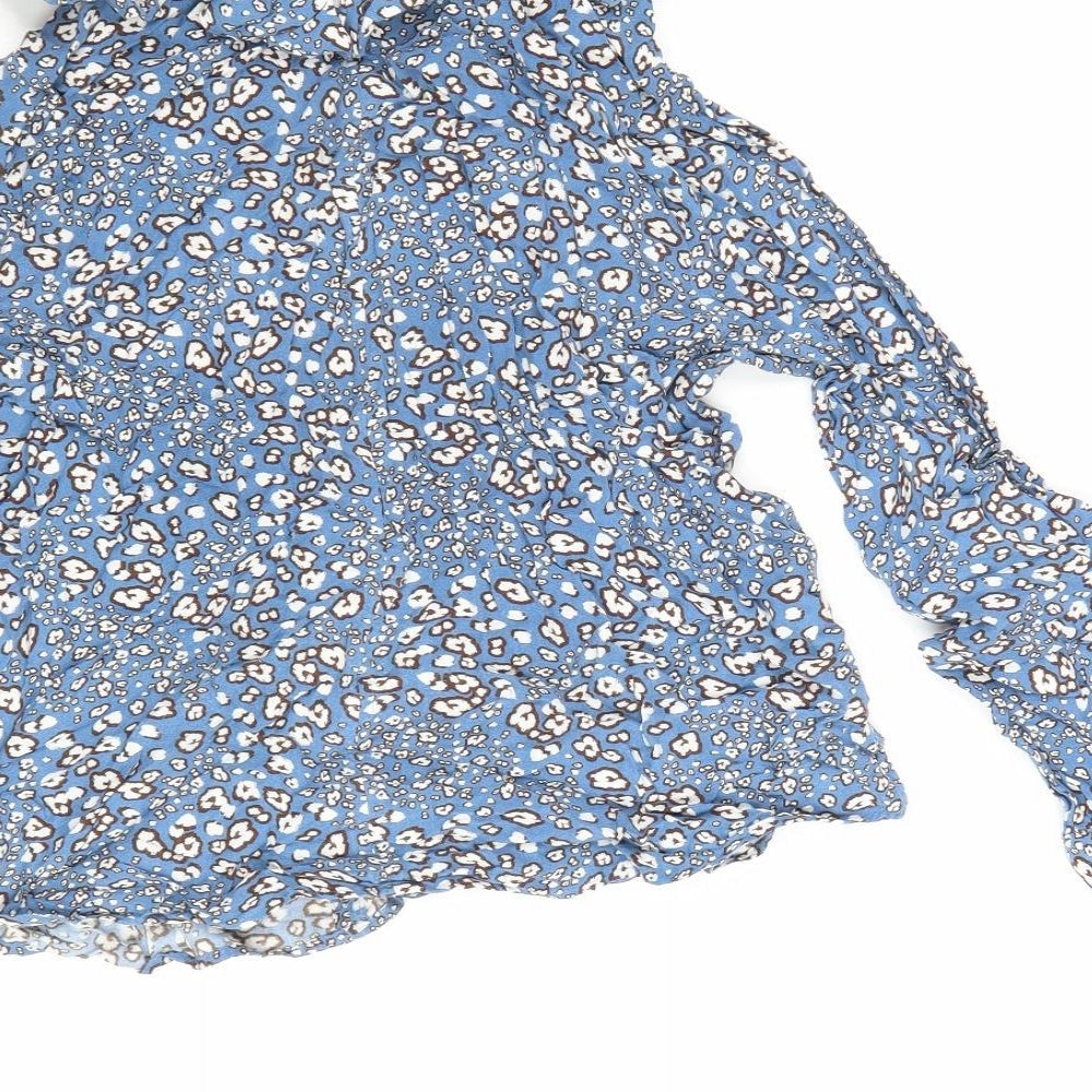 Marks and Spencer Womens Blue Floral Viscose Jersey Blouse Size 8 Cowl Neck - Flowers