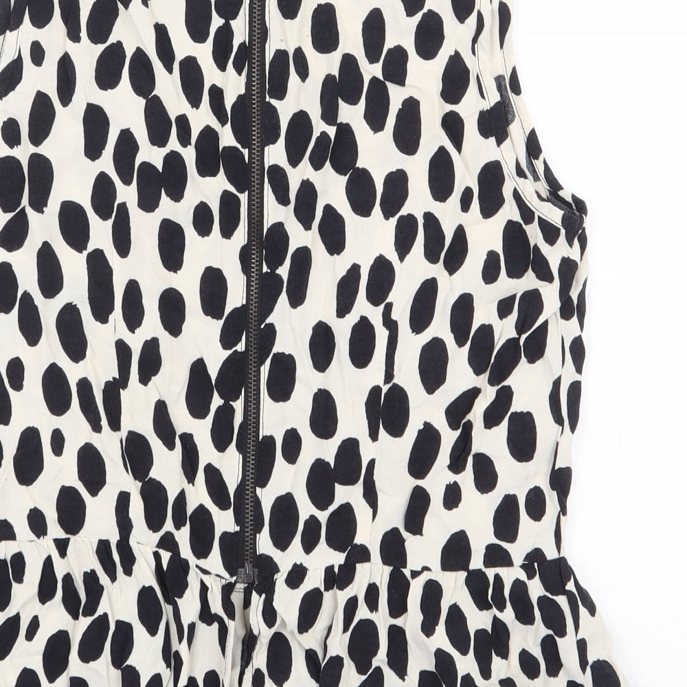 H&M Womens White Animal Print Viscose Basic Blouse Size 8 Boat Neck - Peplum