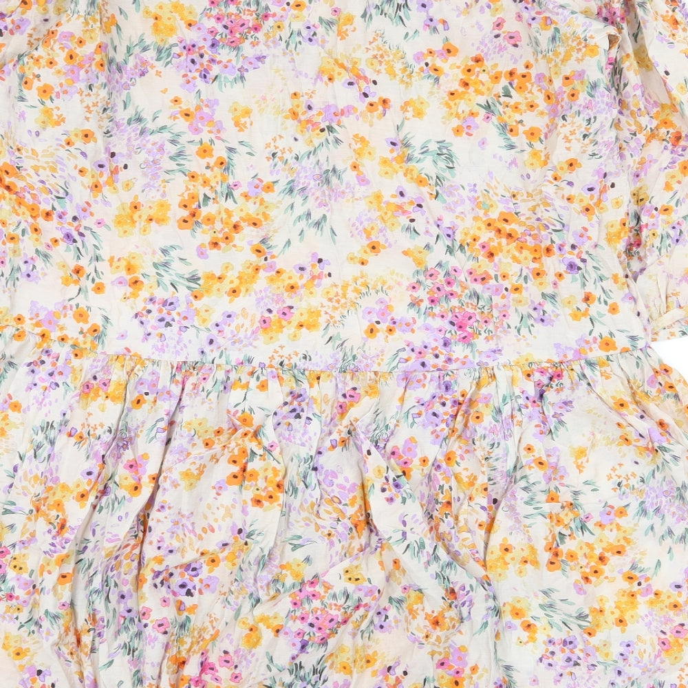 H&M Womens Multicoloured Floral Viscose A-Line Size S Boat Neck Pullover