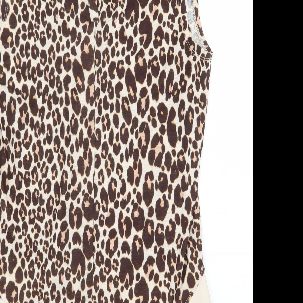 NEXT Womens Beige Animal Print Polyester Basic Blouse Size 8 V-Neck - Leopard Print