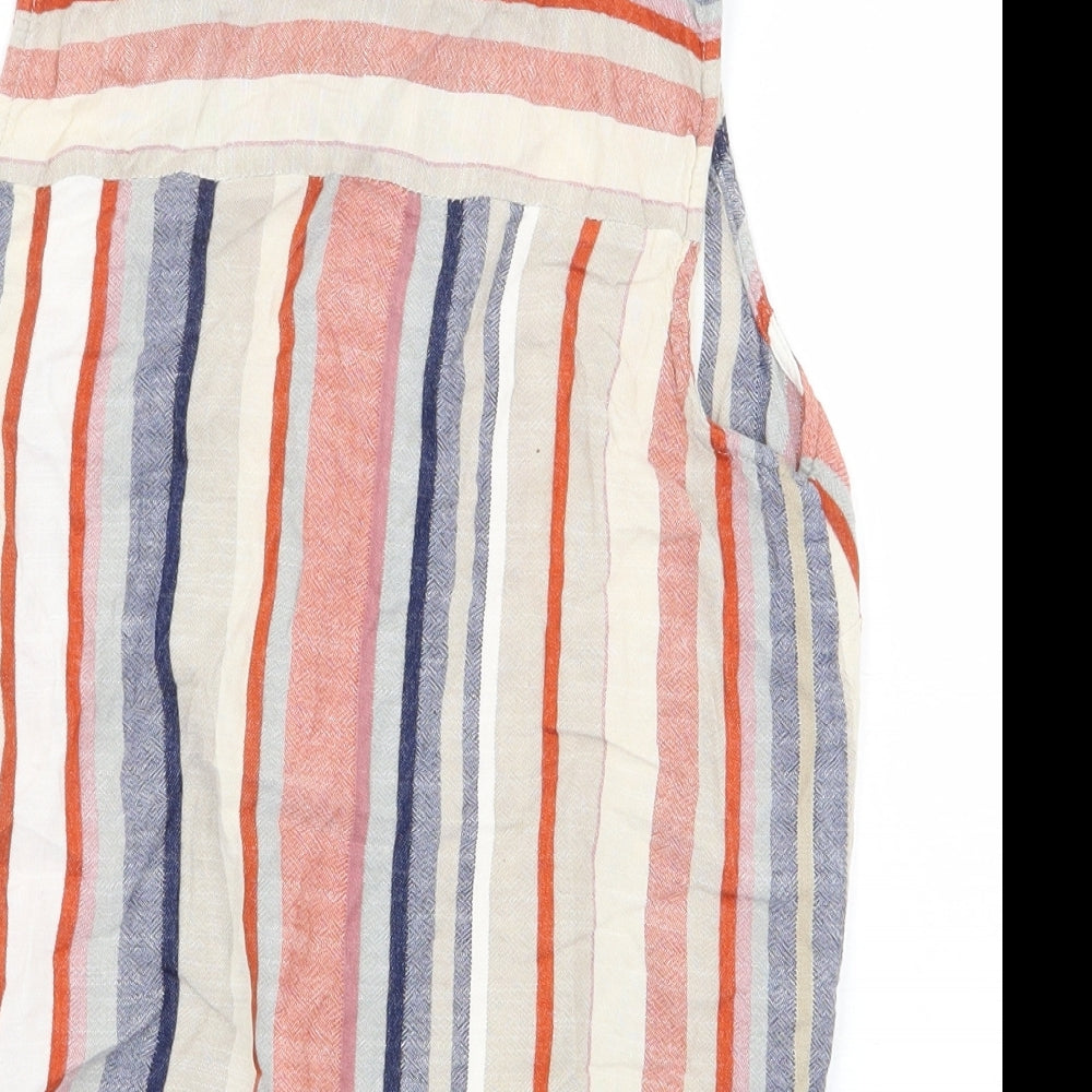 Warehouse Womens Multicoloured Striped Polyester Basic Button-Up Size 8 Collared - Tie Front