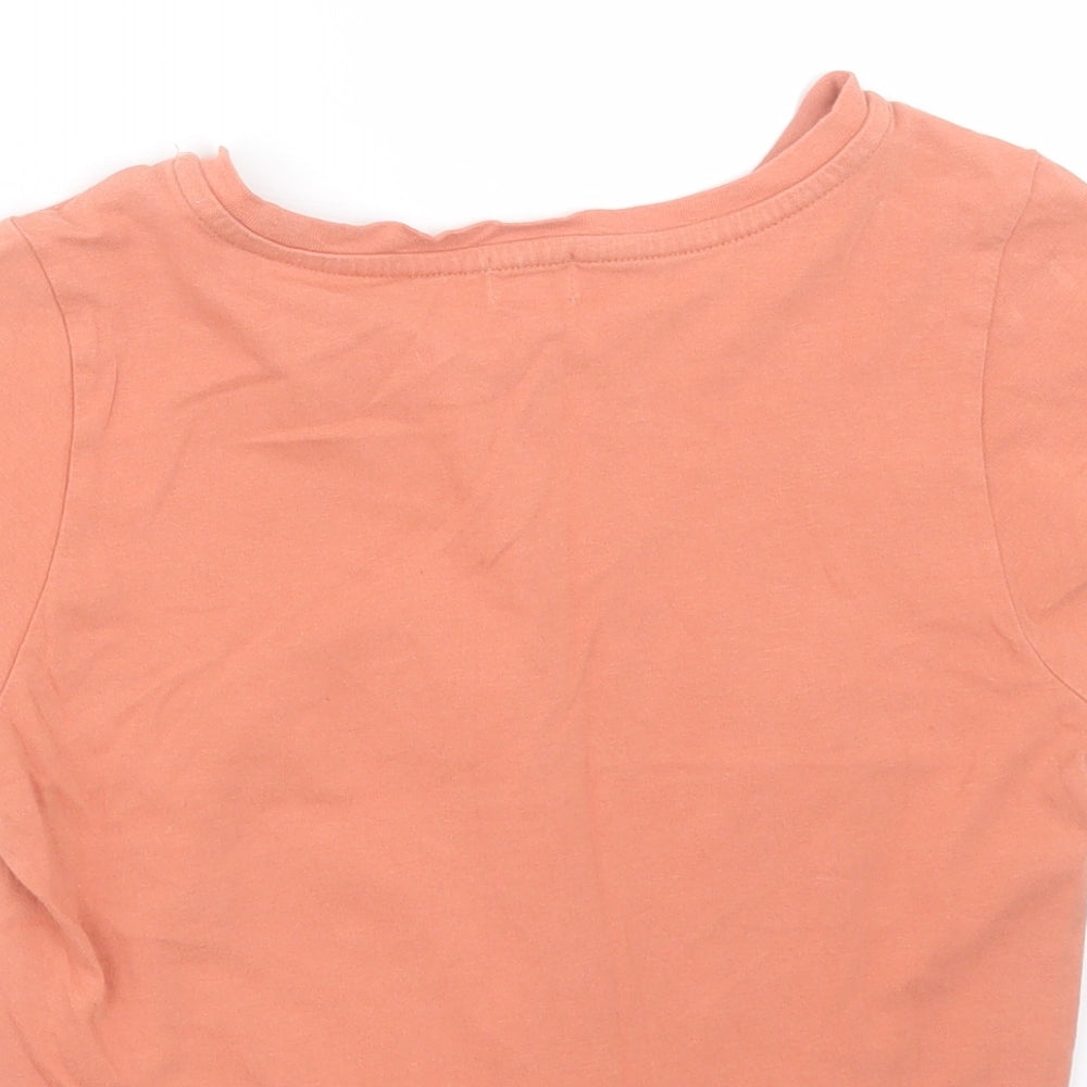 River Island Womens Orange Cotton Cropped T-Shirt Size 10 Crew Neck - Twist Front