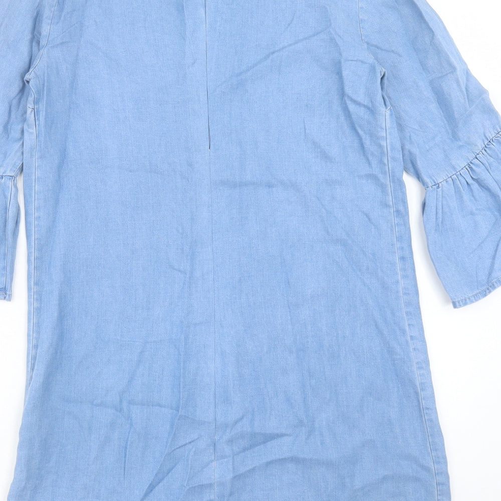 Zara Womens Blue Cotton Shift Size S Round Neck Zip