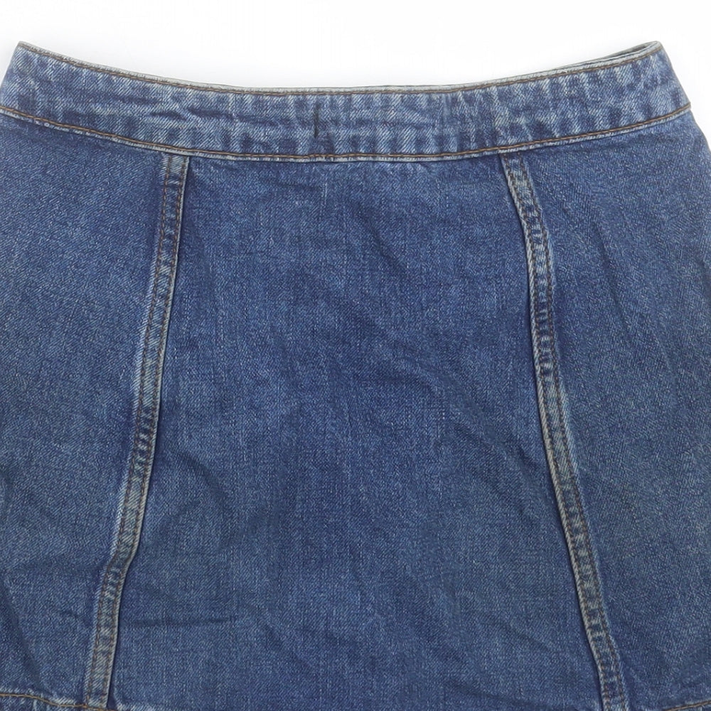 Topshop Womens Blue Cotton A-Line Skirt Size 6 Button
