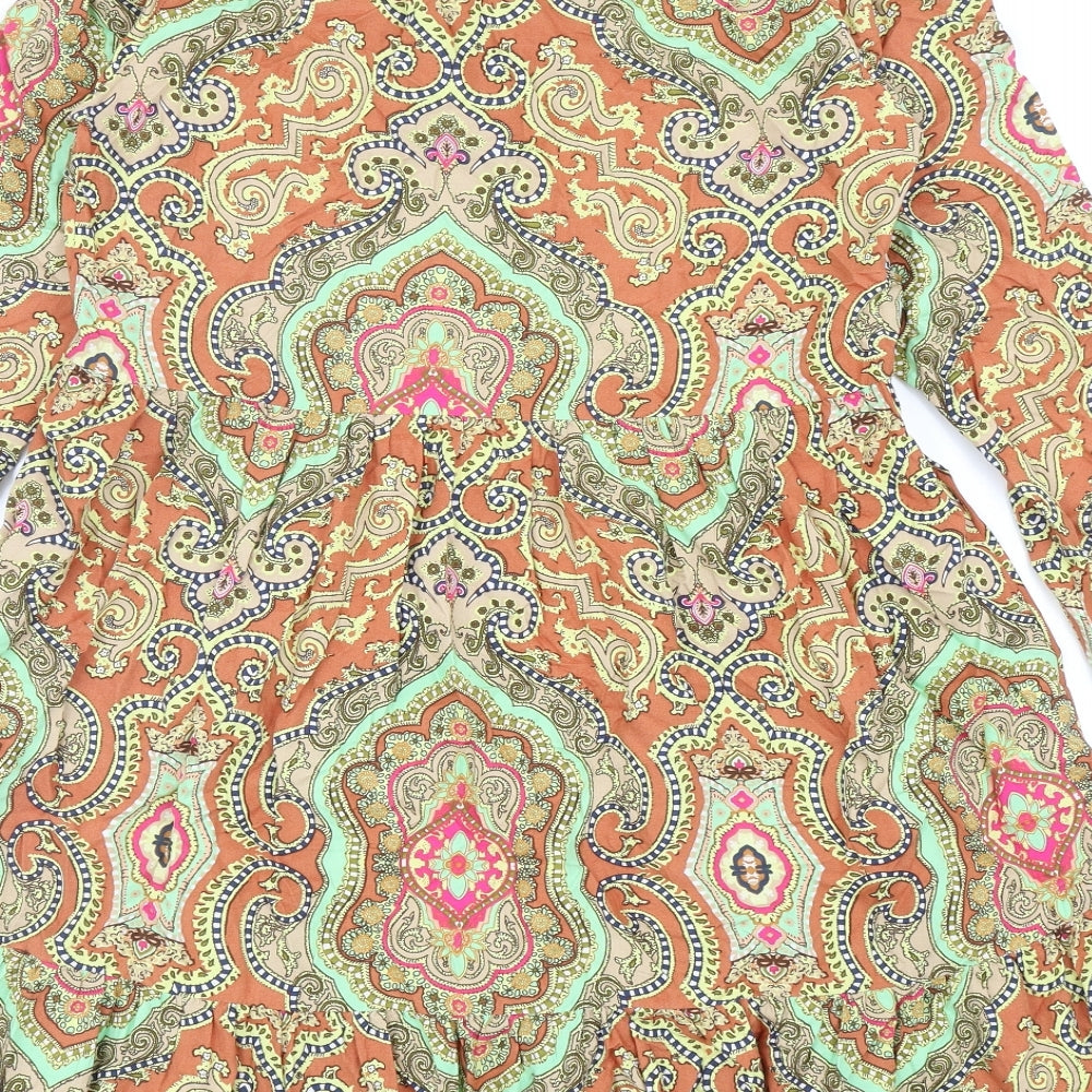 Only Womens Multicoloured Geometric Viscose Fit & Flare Size 8 V-Neck Pullover