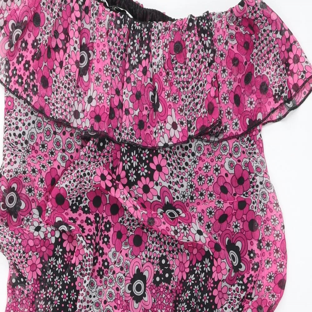 Preworn Womens Multicoloured Floral Polyester Basic Blouse Size 10 One Shoulder