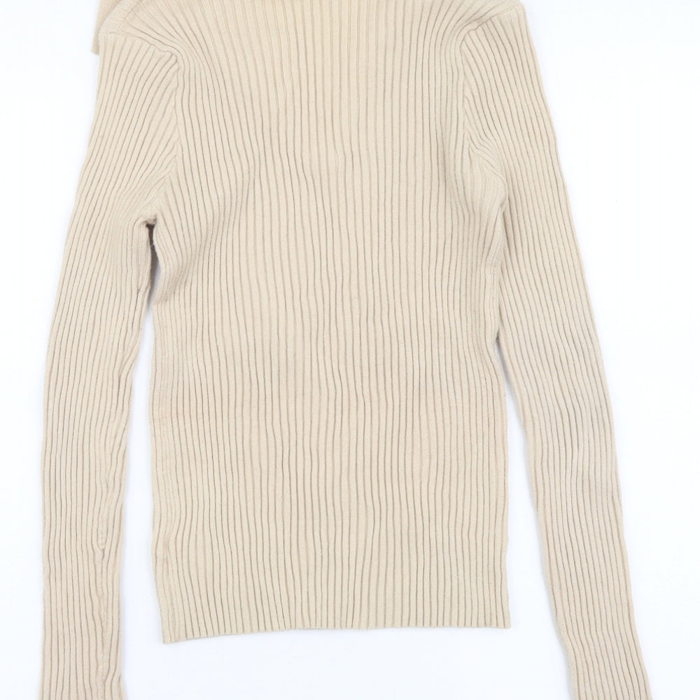 Dazy Womens Beige Collared Polyester Pullover Jumper Size M - Ribbed