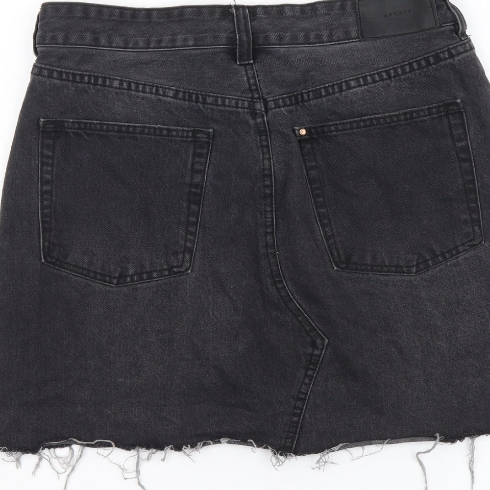Denim & Co. Womens Grey Cotton Mini Skirt Size M Button