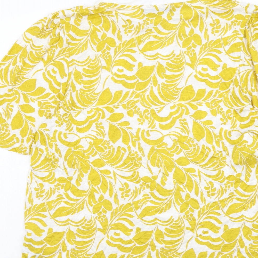 Marks & Spencer Womens Yellow Geometric Viscose Basic Blouse Size 14 Round Neck