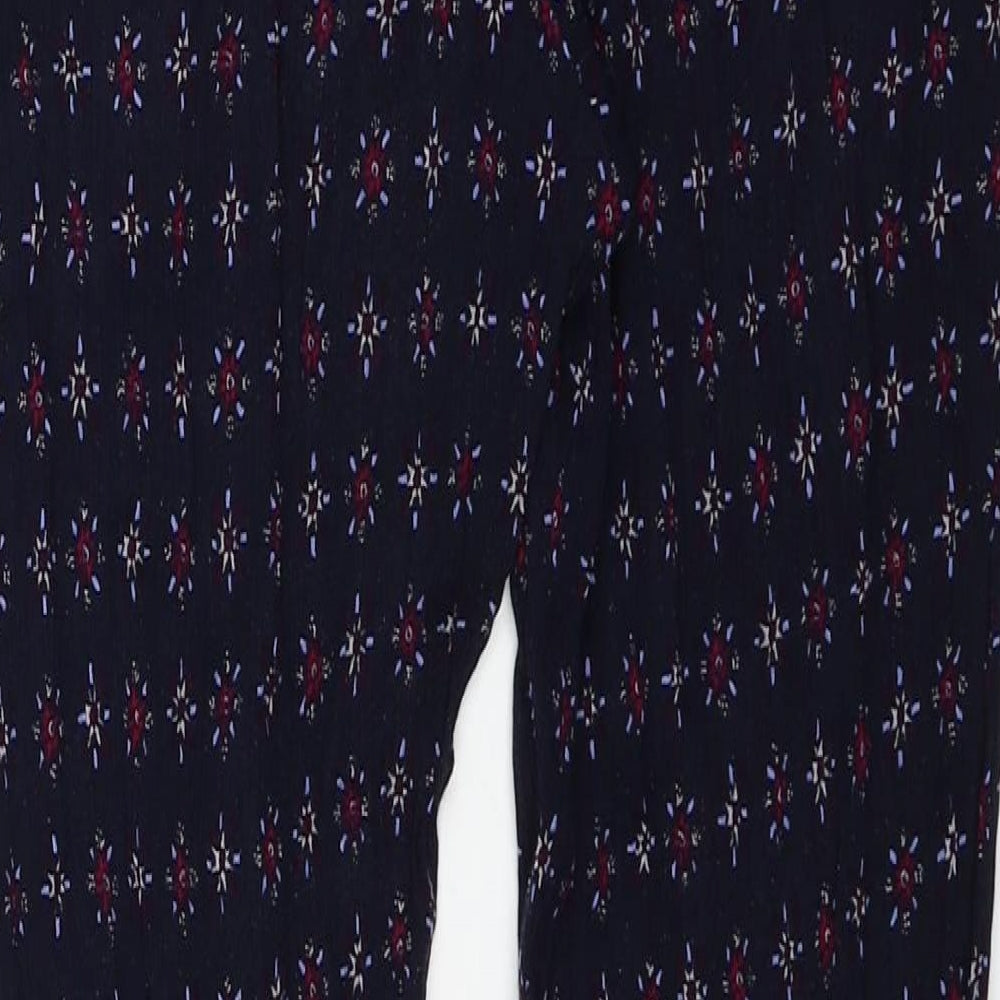 Marks and Spencer Womens Blue Floral Viscose Carrot Trousers Size 14 L26 in Regular Drawstring