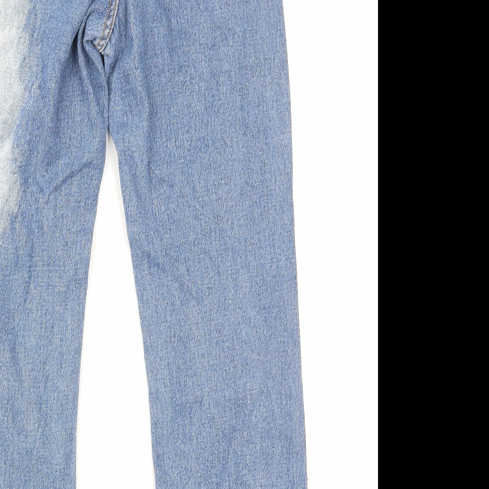 Momokrom Womens Blue Cotton Straight Jeans Size 6 L26 in Regular Zip - Acid Wash
