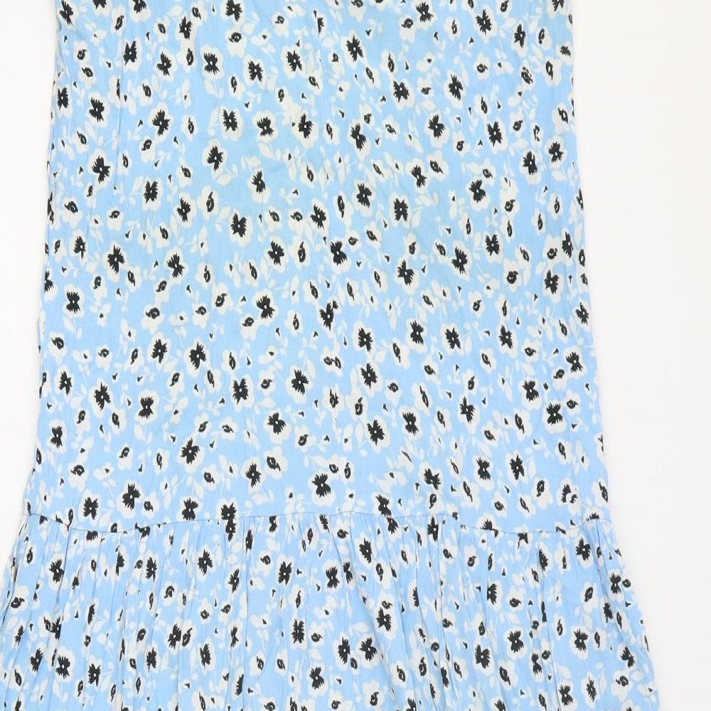 Topshop Womens Blue Geometric Viscose Fit & Flare Size 8 Collared Pullover