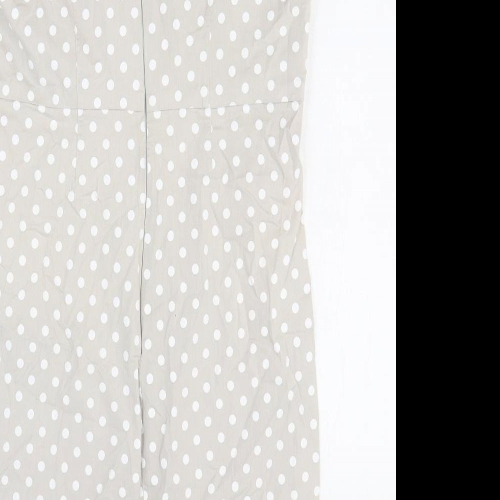 Preworn Womens Grey Polka Dot Polyester A-Line Size M Square Neck Zip