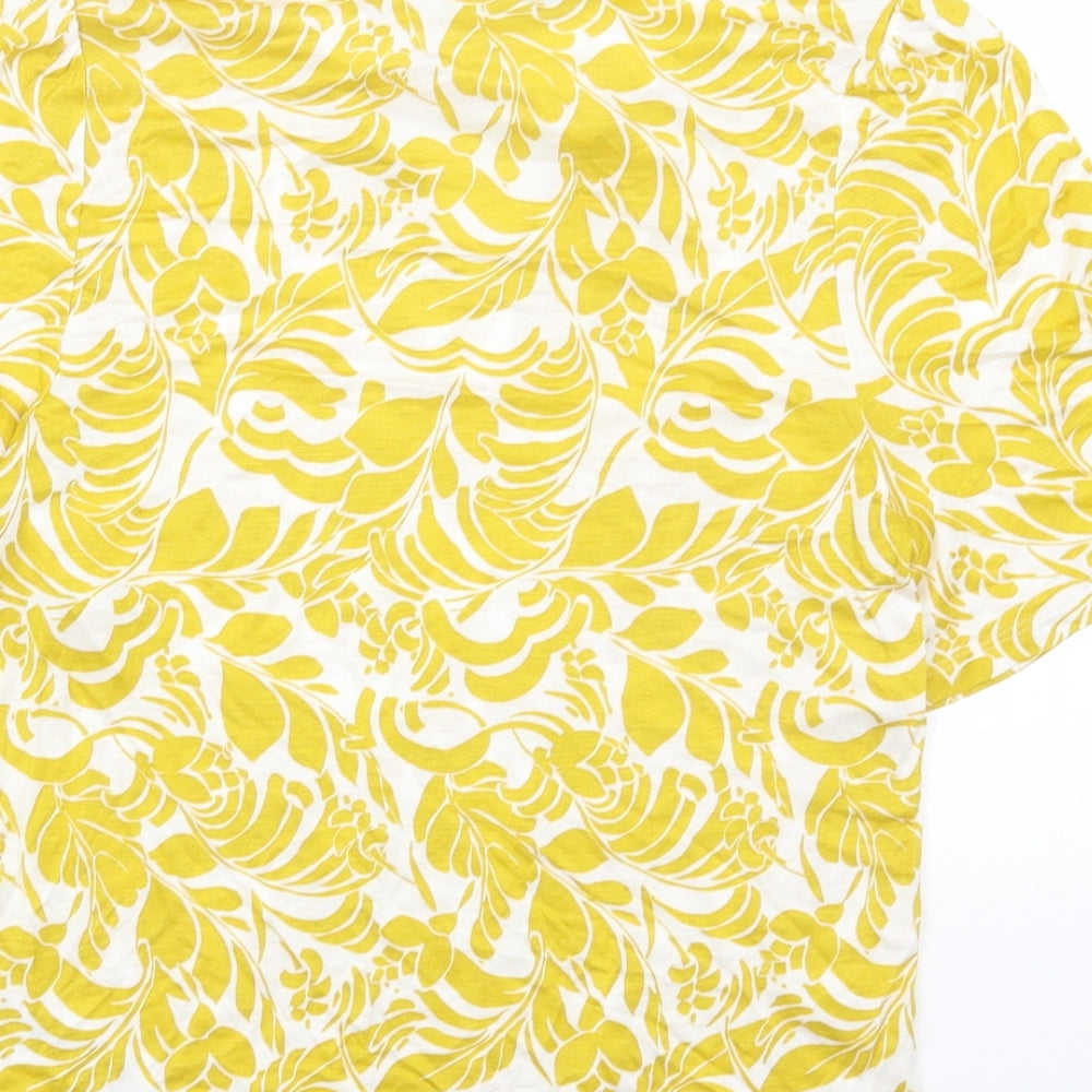Marks & Spencer Womens Yellow Floral Viscose Basic T-Shirt Size 6 Round Neck