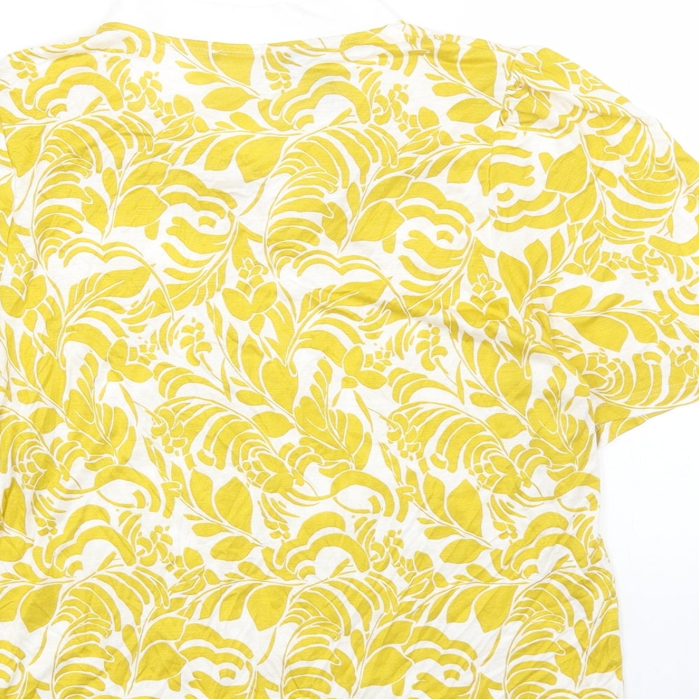 Marks & Spencer Womens Yellow Geometric Viscose Basic Blouse Size 14 Round Neck