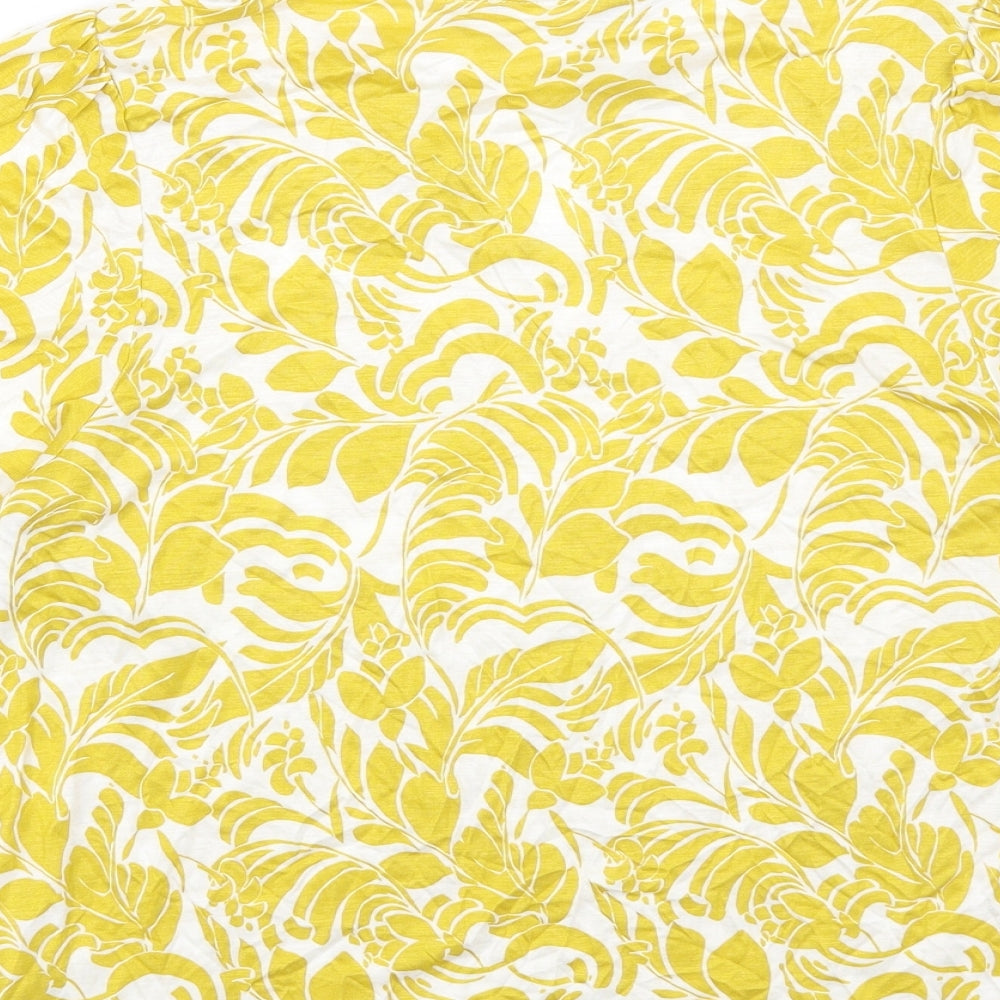 Marks & Spencer Womens Yellow Geometric Viscose Basic Blouse Size 12 Round Neck