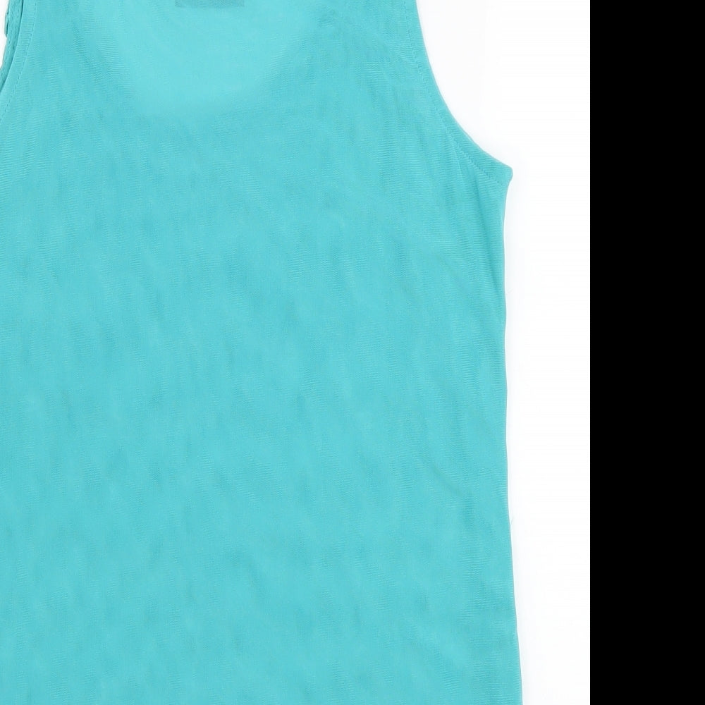 Patty Moon Womens Green Herringbone Polyester Basic Tank Size M Scoop Neck