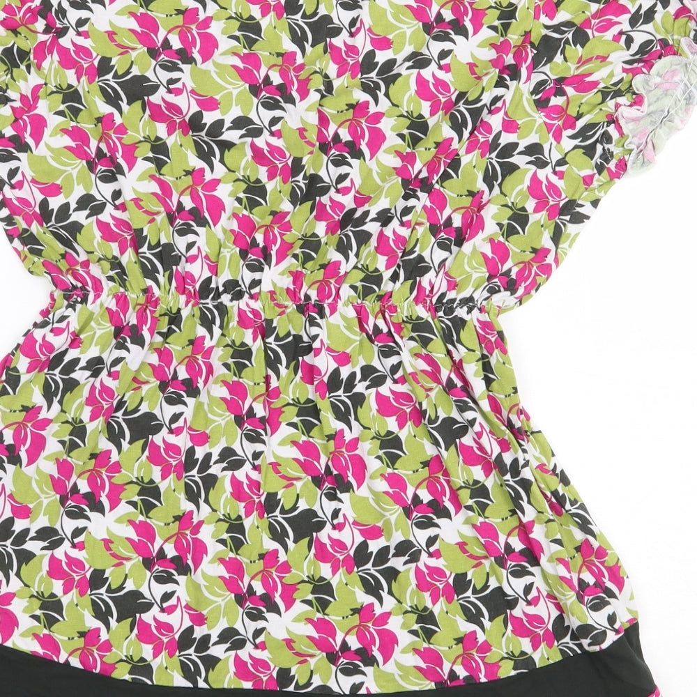 Per Una Womens Green Floral Viscose Basic Blouse Size 10 Boat Neck