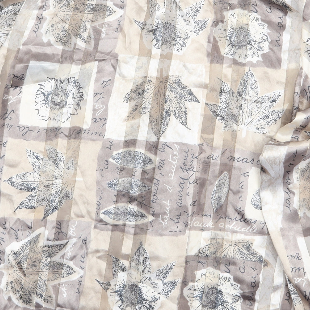 Martinique Womens Beige Floral Polyester Basic Button-Up Size 10 Round Neck