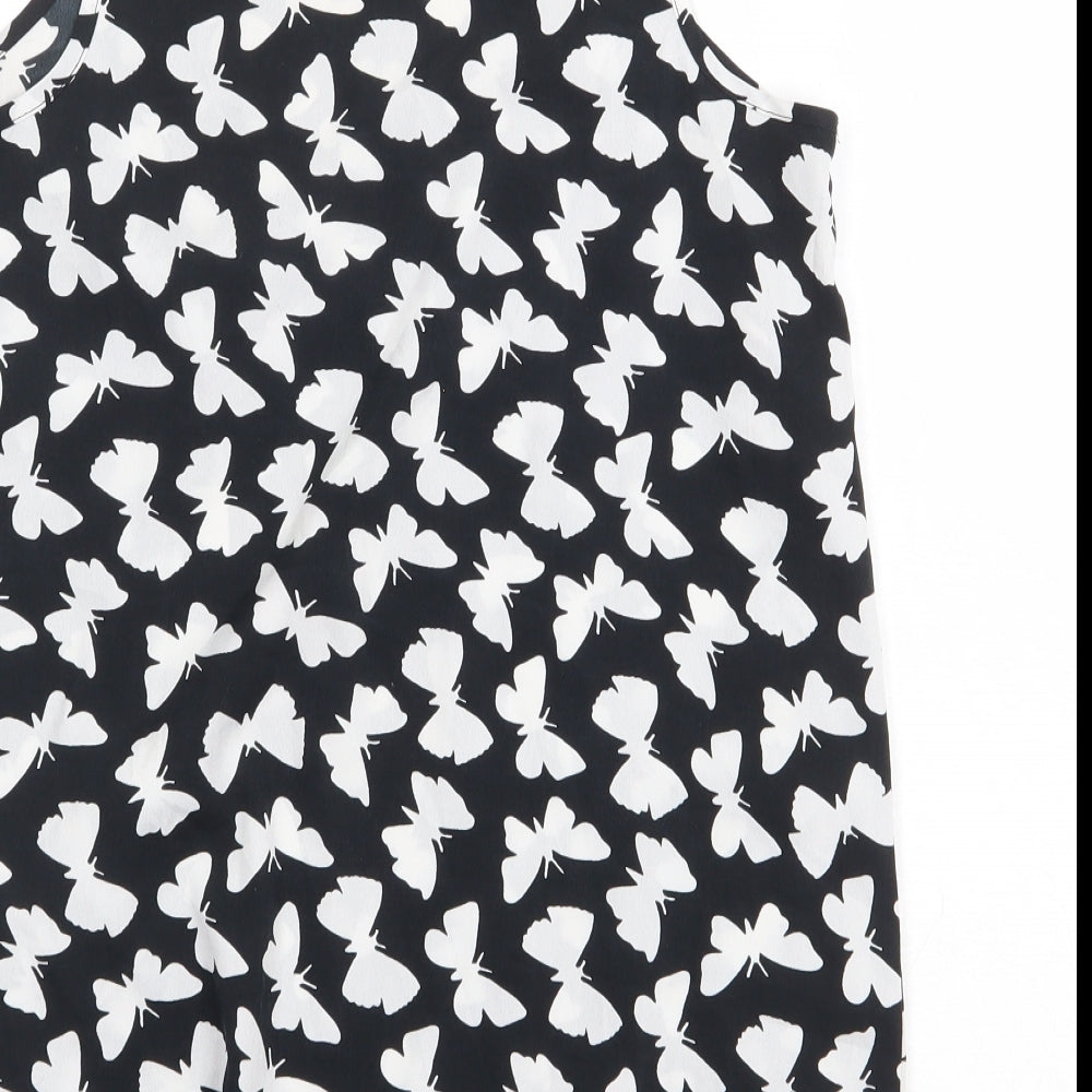 Atmosphere Womens Black Geometric Polyester Basic Tank Size 8 Boat Neck - Butterfly Pattern