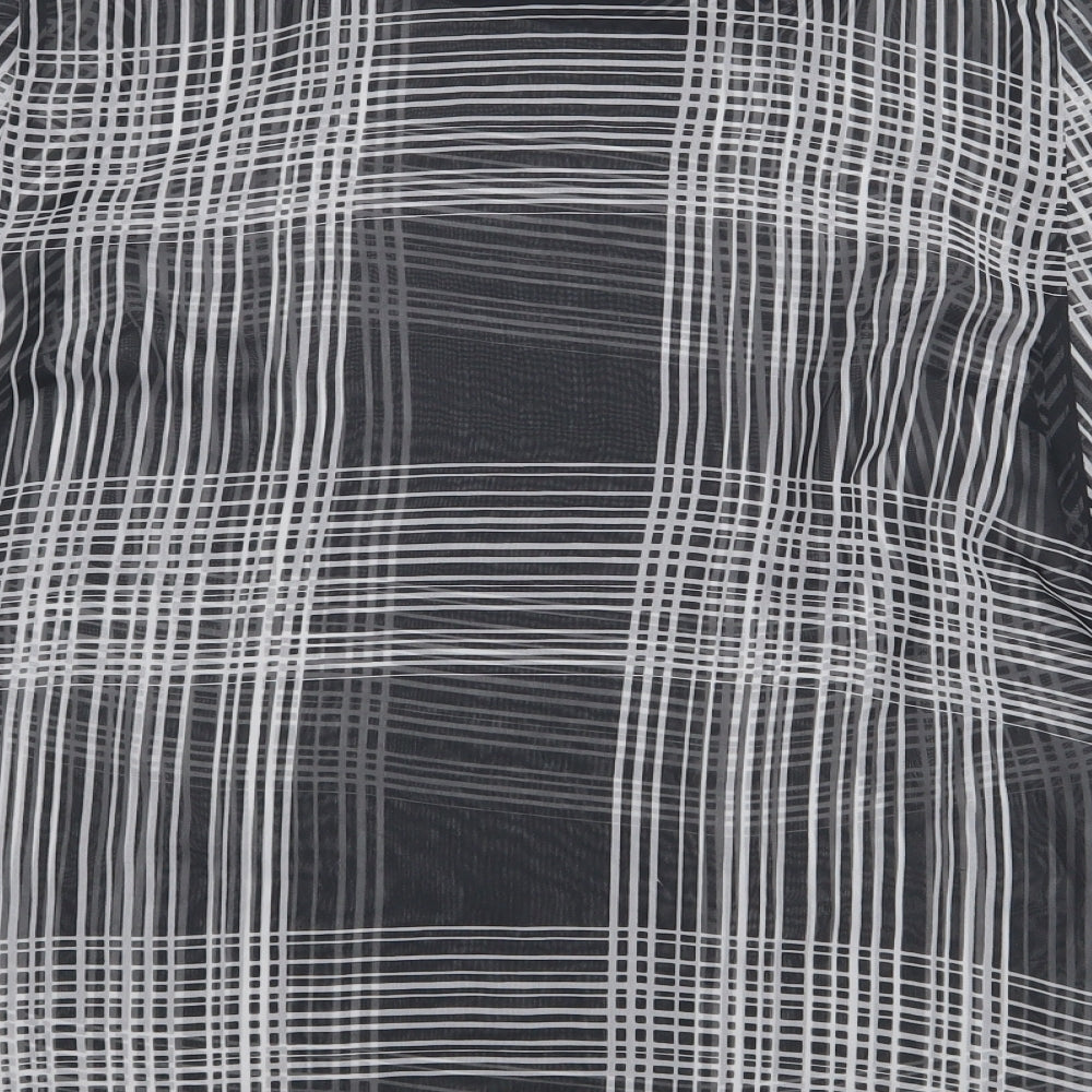 Marks & Spencer Womens Black Plaid Polyester Basic Blouse Size 16 Roll Neck