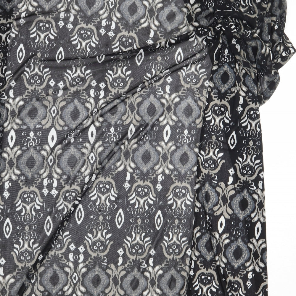 Atmosphere Womens Black Geometric Polyester Kimono Blouse Size XS V-Neck