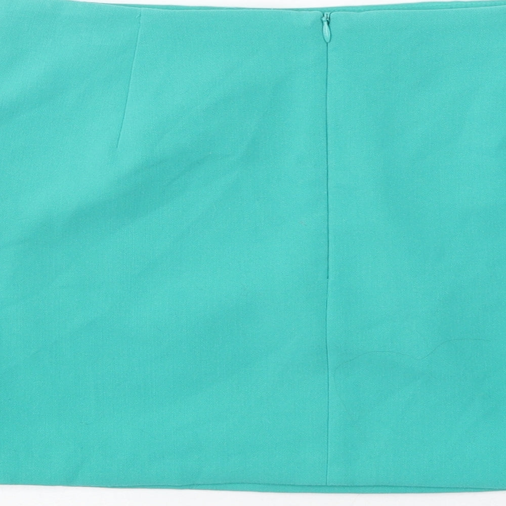 Marks & Spencer Womens Green Polyester Mini Skirt Size 8 Zip