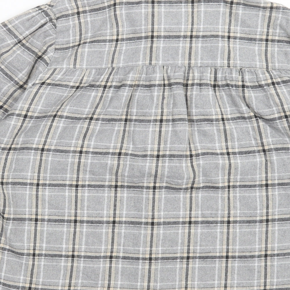 My Essentials Waredrobe Womens Grey Plaid Cotton Basic Button-Up Size 8 Collared