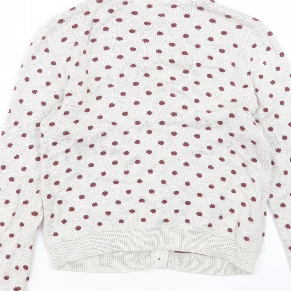 Forever 21 Womens Grey V-Neck Polka Dot Cotton Cardigan Jumper Size S