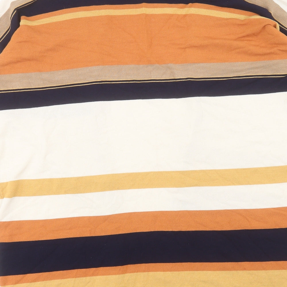 Oasis Womens Orange V-Neck Striped Viscose Cardigan Jumper Size M