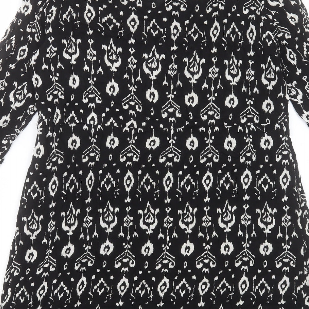 Mango Womens Black Geometric Viscose A-Line Size S Scoop Neck Button