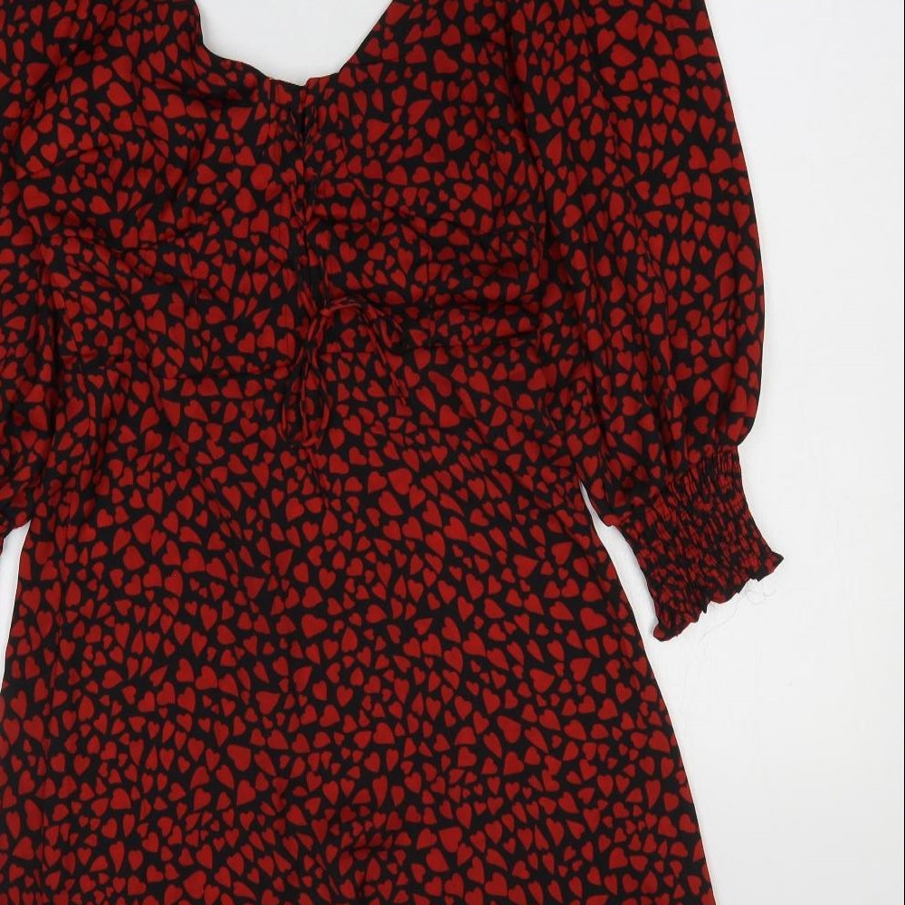 Topshop Womens Red Animal Print Polyester Mini Size 8 Square Neck Zip