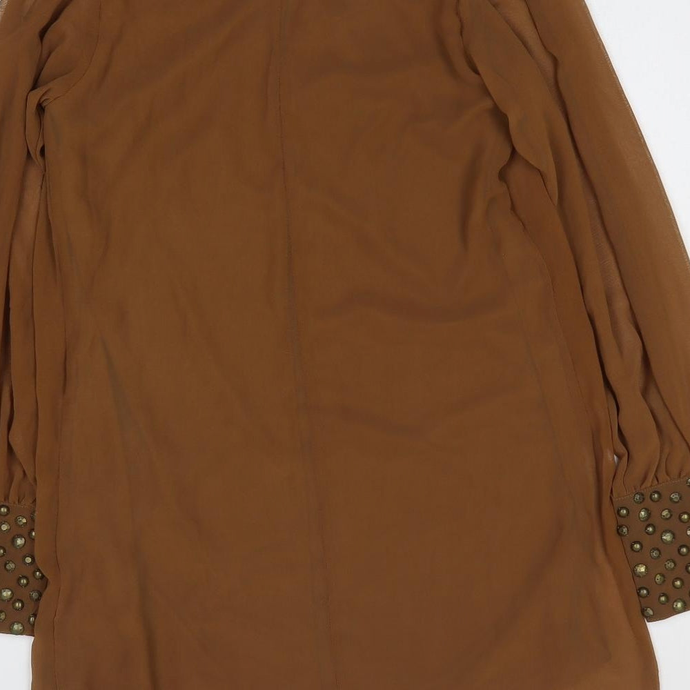 Lila Womens Brown Viscose Basic Blouse Size 8 Boat Neck