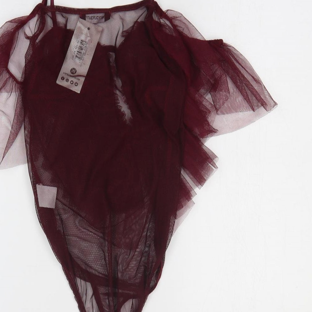 Just Your Outfit Womens Red Polyester Bodysuit One-Piece Size M Buckle