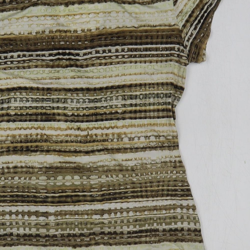 Preworn Womens Gold Striped Polyester Basic Blouse Size M V-Neck - Knot Detail