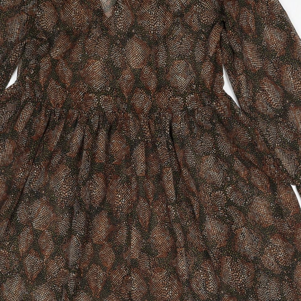 Zara Womens Brown Geometric Polyester Fit & Flare Size XS Round Neck Pullover