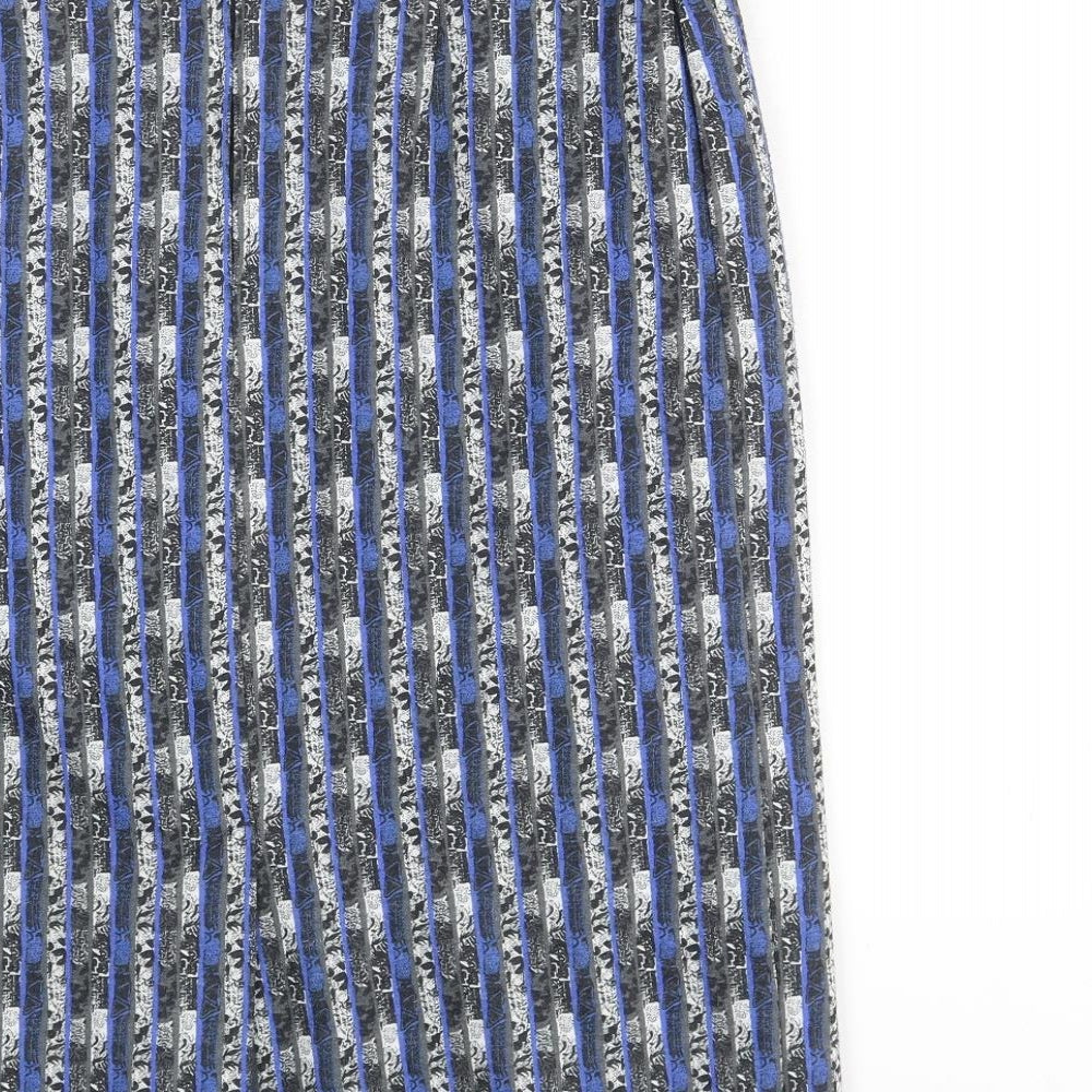 Preworn Womens Blue Geometric Cotton A-Line Skirt Size 12 Zip