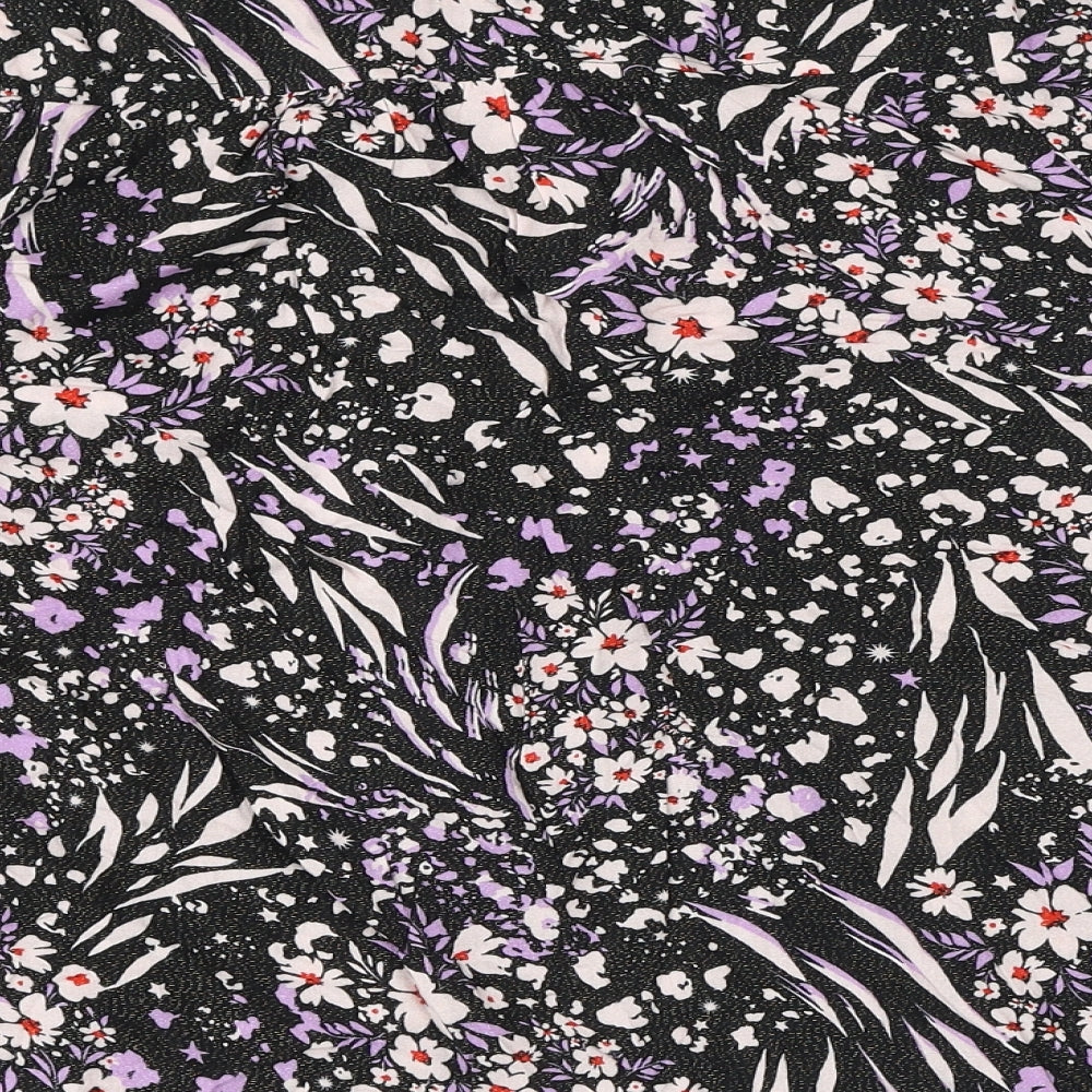 Marks & Spencer Womens Black Floral Viscose Basic Button-Up Size 12 V-Neck