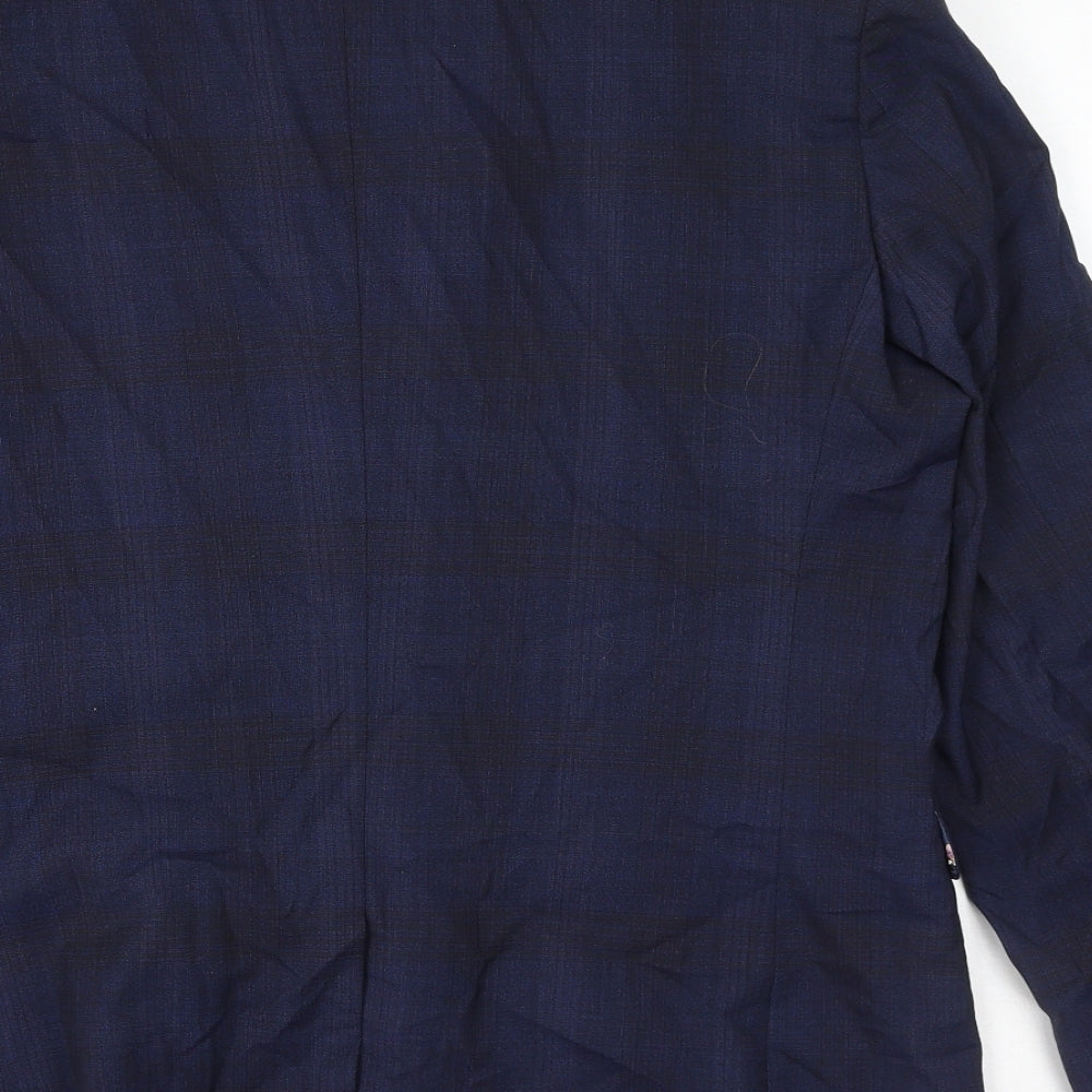 NEXT Mens Blue Plaid Polyester Jacket Suit Jacket Size 40