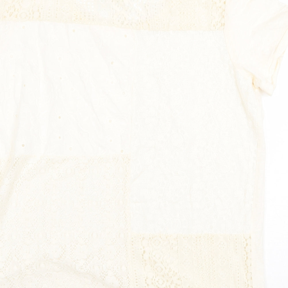 H&M Womens Beige 100% Cotton Basic Blouse Size M Round Neck