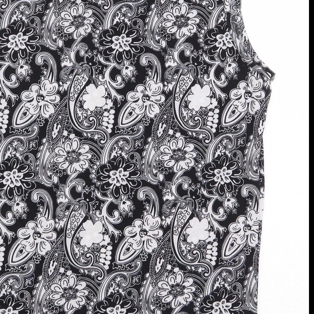 Preworn Womens Black Floral Polyester Basic Blouse Size L Round Neck