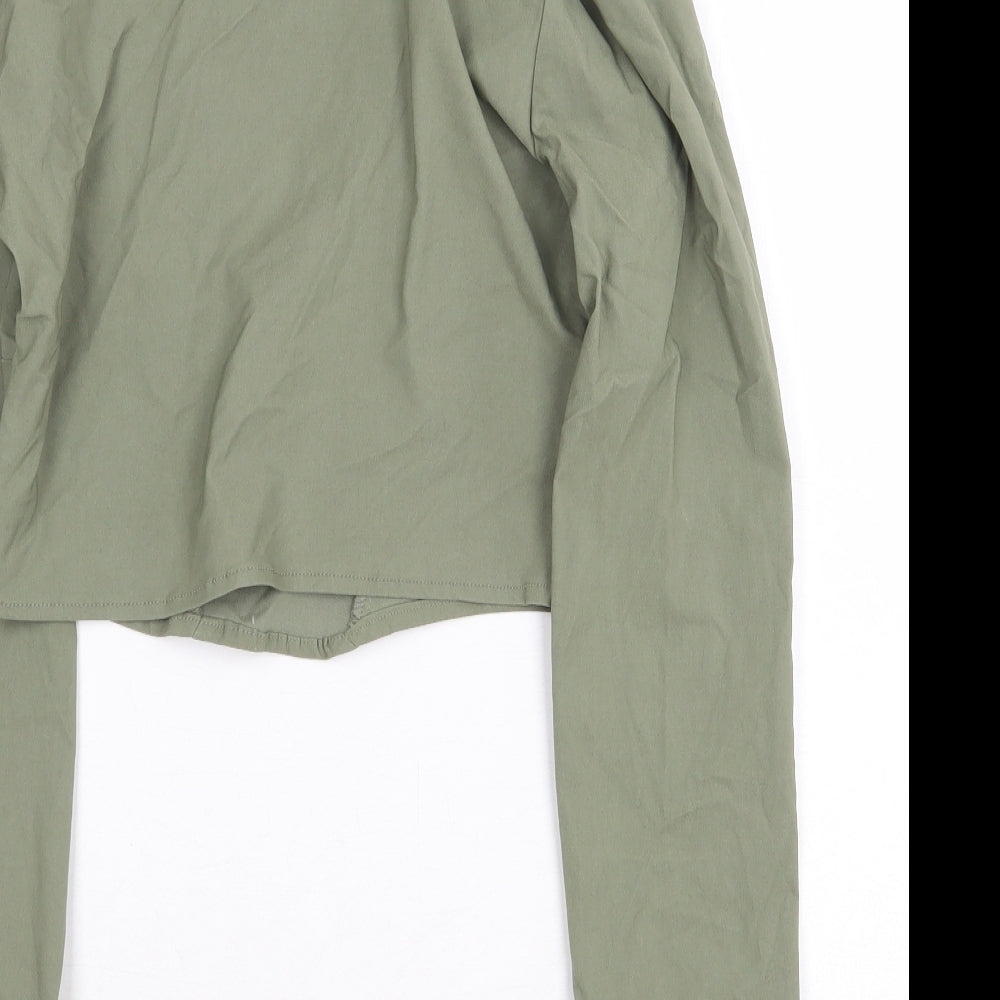 H&M Womens Green Viscose Cropped Blouse Size S Collared