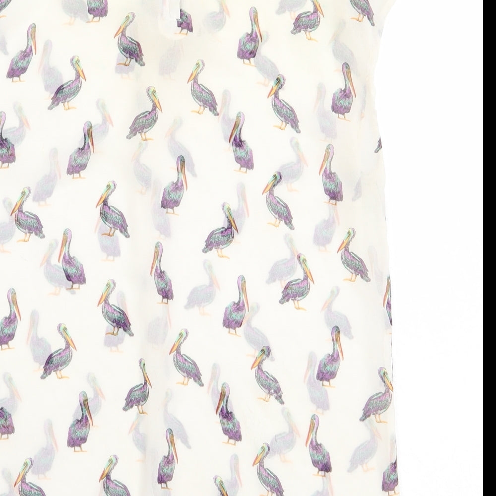 Zara Womens Beige Geometric Polyester Basic Blouse Size XS Round Neck - Bird