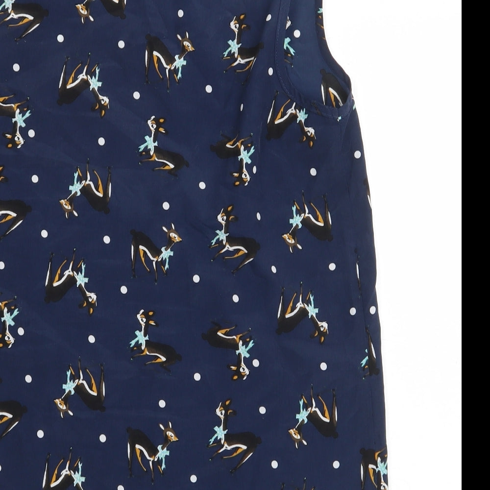 Diffuse Womens Blue Geometric Polyester Basic Tank Size 10 Round Neck - Reindeer Pattern