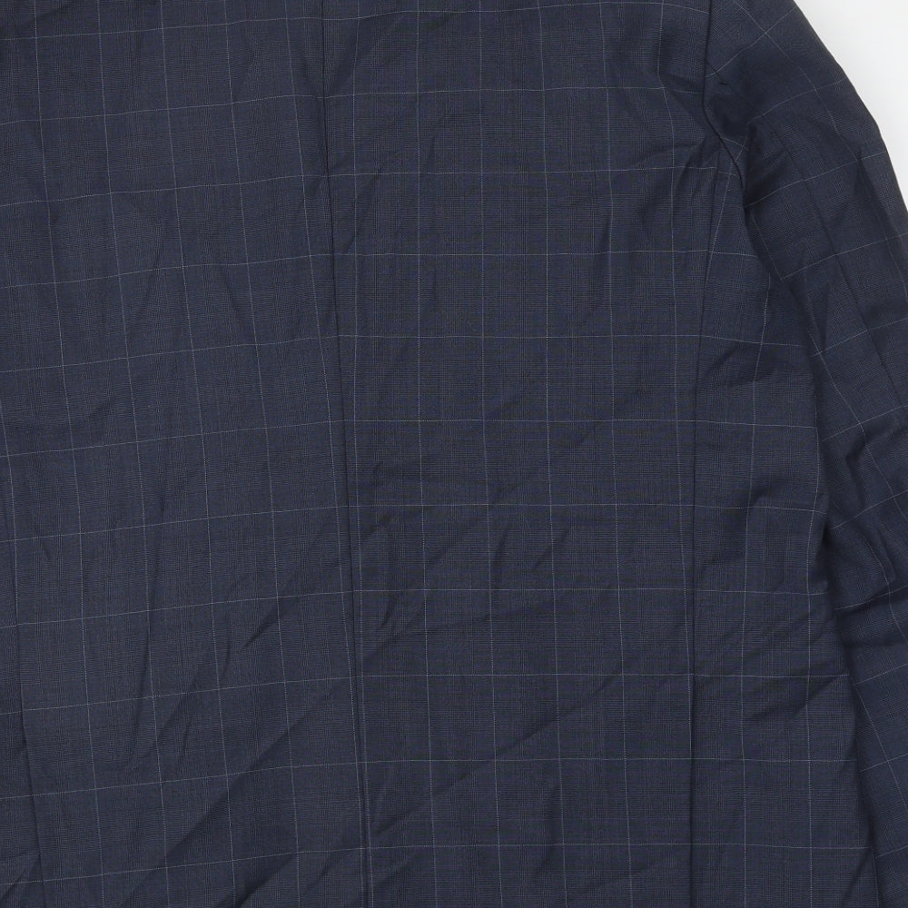 T L Mens Blue Check Polyester Jacket Suit Jacket Size 46