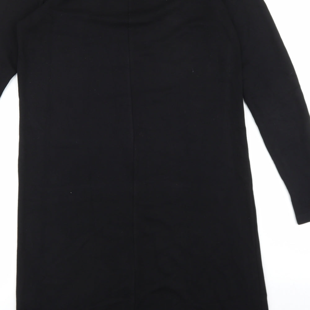 ASOS Womens Black Viscose T-Shirt Dress Size 10 Round Neck Button